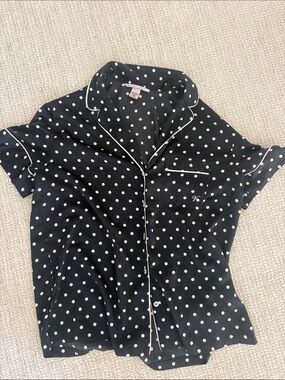 Victoria Secret Black Polka Dot Button-Up PJ Top with White Trim